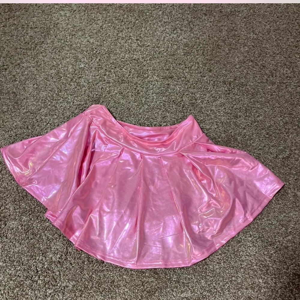 Pink Shiny Metallic Mini Skirt with Shorts - Picture 7 of 8